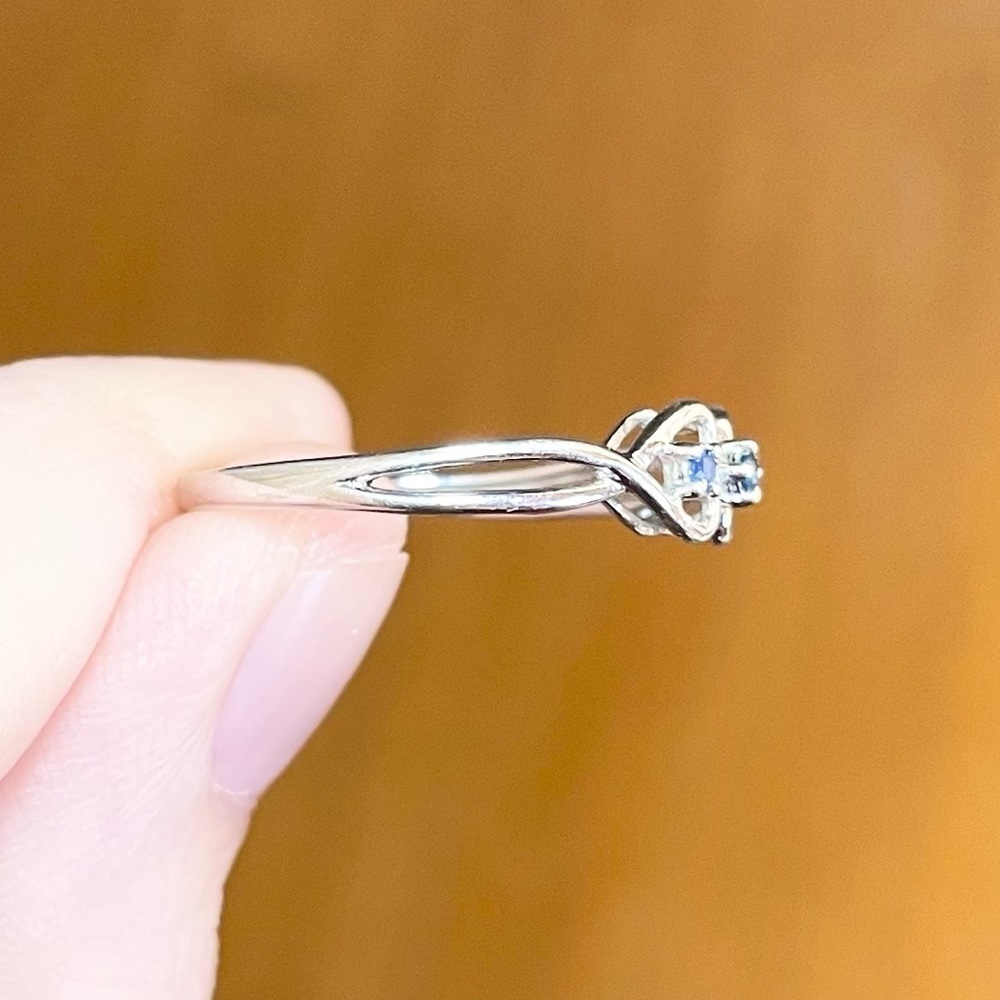 14k solid white gold filigree blue sapphire triplet double heart stateme… - Picture 6 of 9